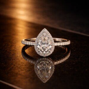 3ct VVS1 | Teardrop Halo Moissanite Ring | .925 Sterling Silver | Size 7 | New